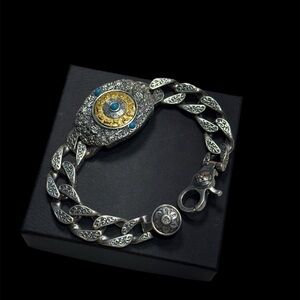 925 Sterling Silver Spinning Tibetan Mantra Bracelet | 82 Gram /8.6 Inch Length